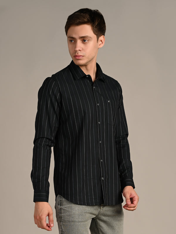 Men's Dark Green Stripe Slim Fit Shirts