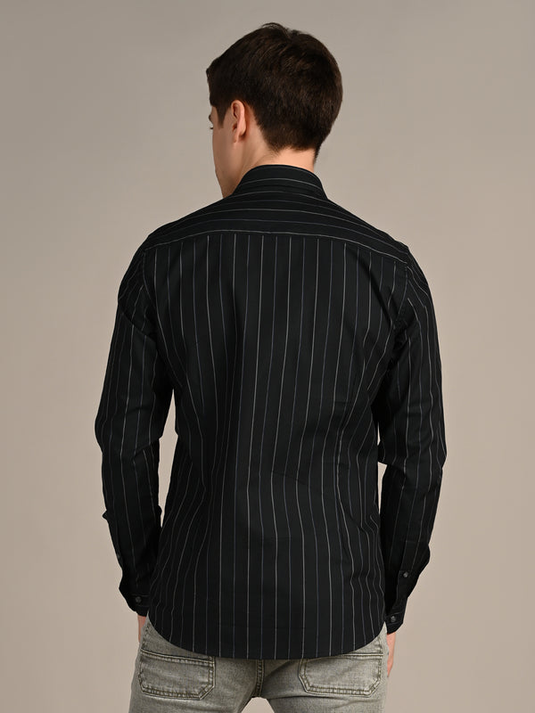 Men's Dark Green Stripe Slim Fit Shirts