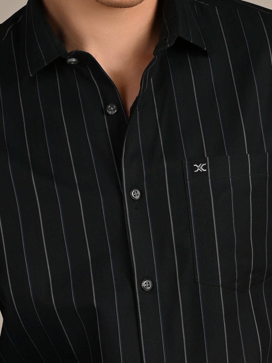 Men's Dark Green Stripe Slim Fit Shirts