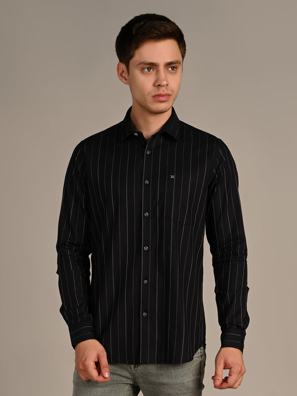 Men's Black Stripe Slim Fit Shirts