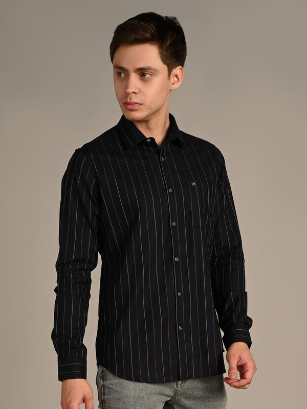 Men's Black Stripe Slim Fit Shirts