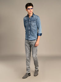 Men's Light Blue Solid Slim Fit Shirts