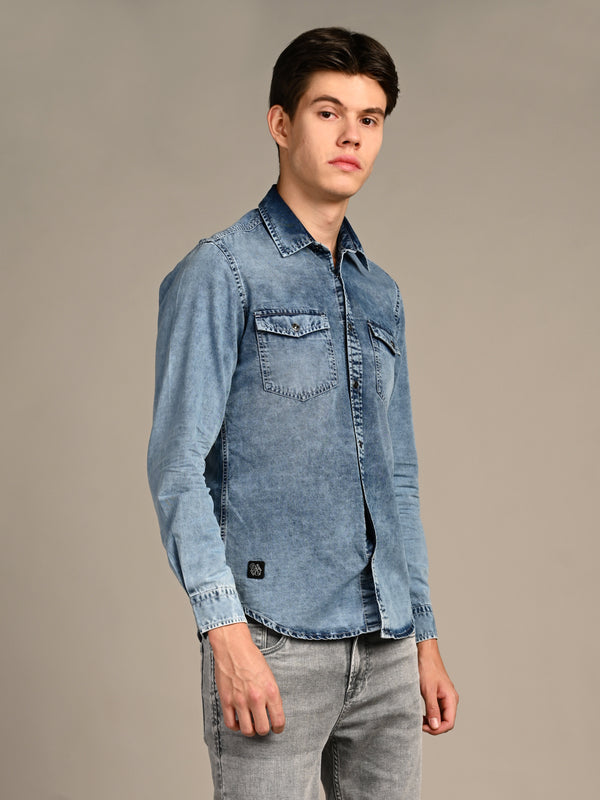Men's Light Blue Solid Slim Fit Shirts