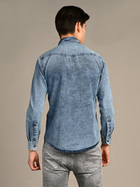 Men's Light Blue Solid Slim Fit Shirts