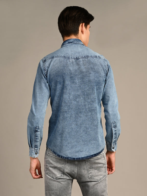 Men's Light Blue Solid Slim Fit Shirts