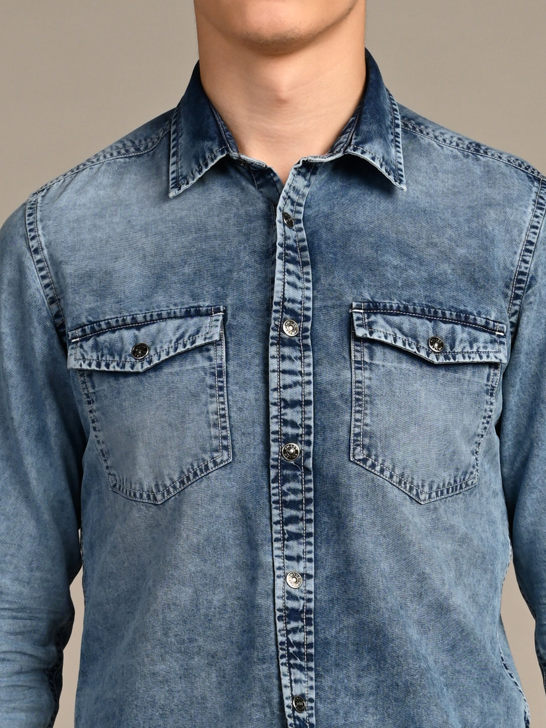 Men's Light Blue Solid Slim Fit Shirts