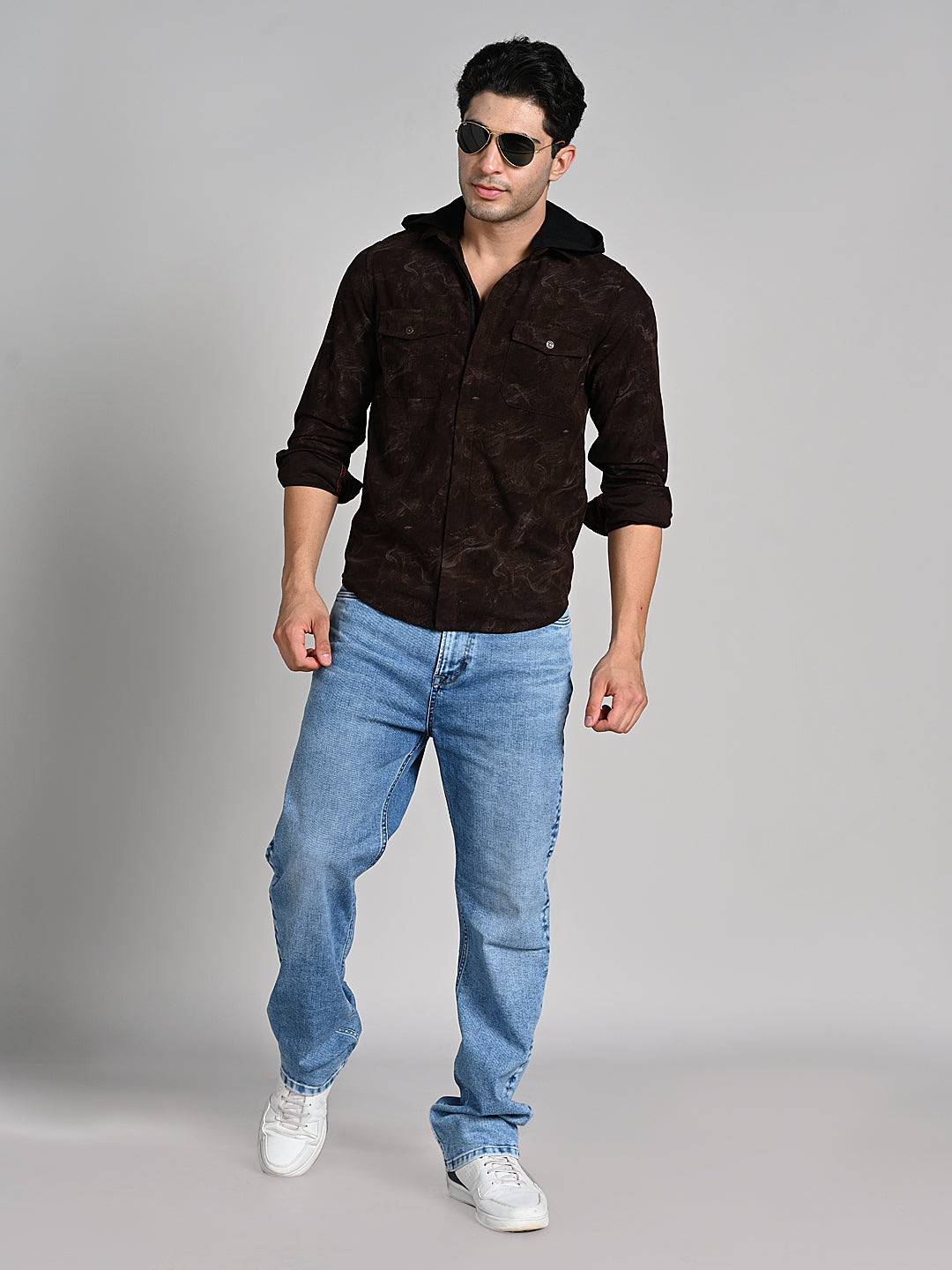 Men's Coffee Printed Straight Fit Shirts