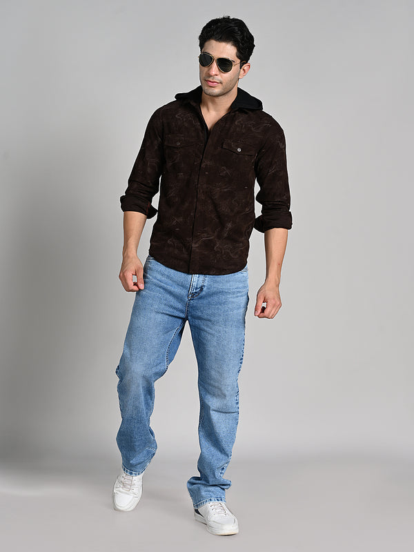 Men's Coffee Printed Straight Fit Shirts