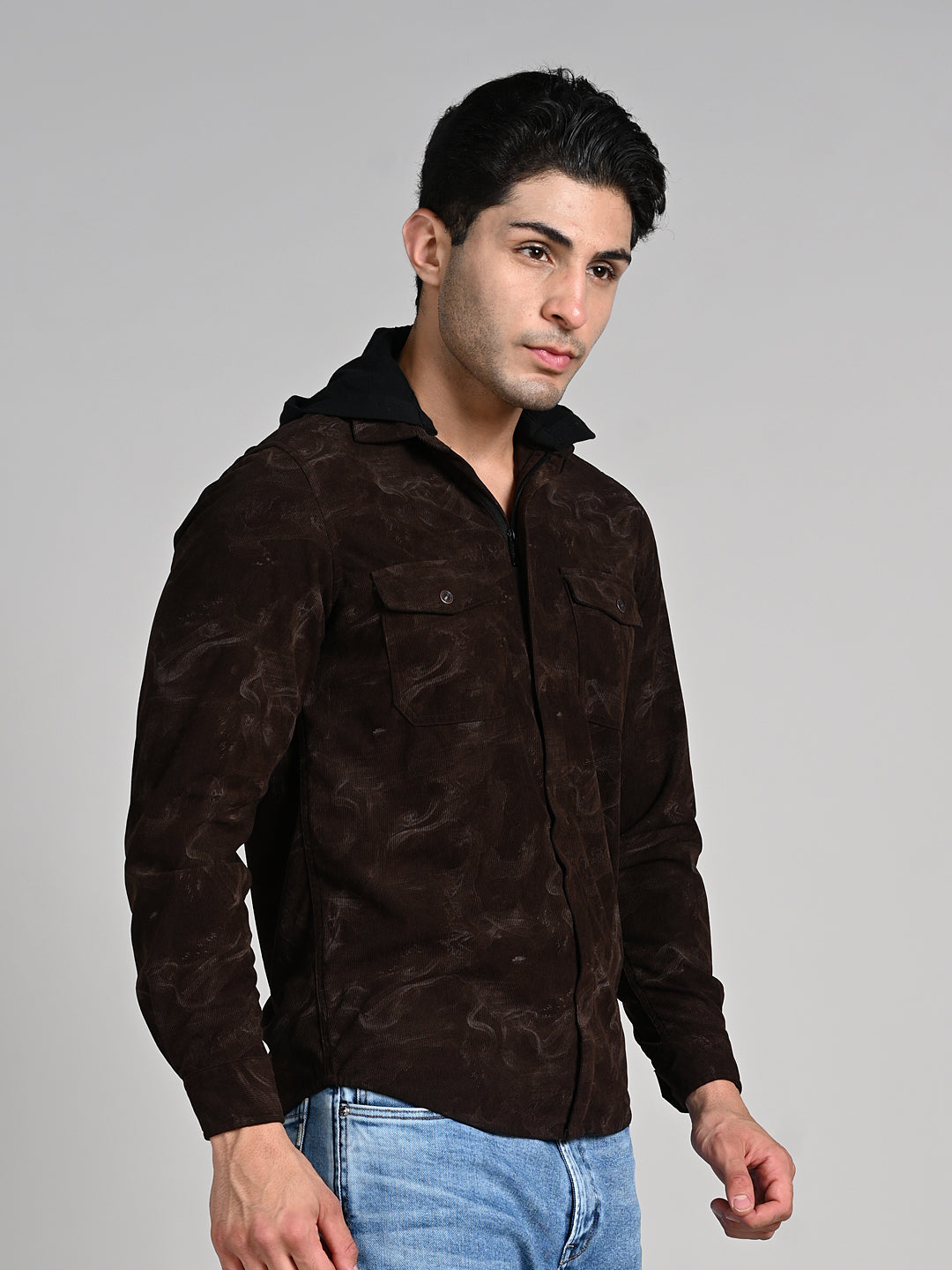 Men's Coffee Printed Straight Fit Shirts