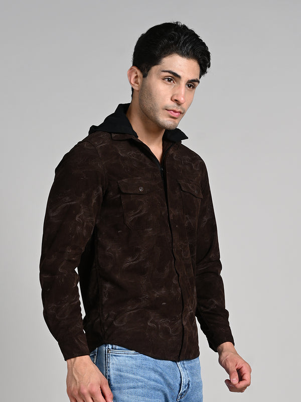 Men's Coffee Printed Straight Fit Shirts