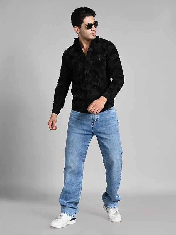 Men's Black Printed Straight Fit Shirts