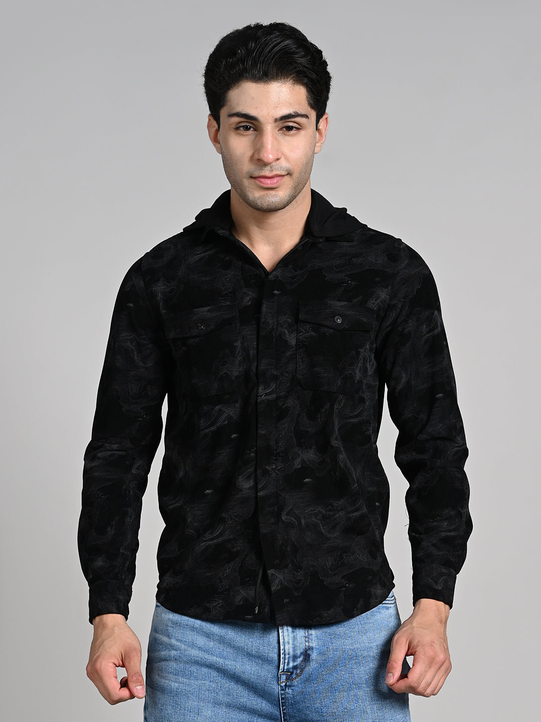 Men's Black Printed Straight Fit Shirts