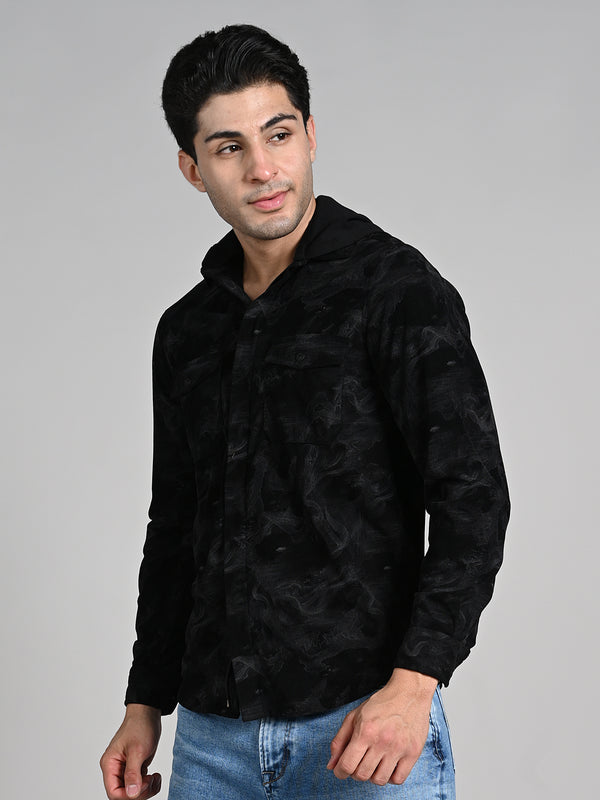 Men's Black Printed Straight Fit Shirts