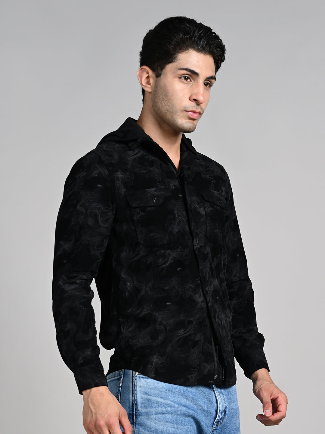 Men's Black Printed Straight Fit Shirts
