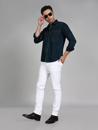 Men's Dark Blue Solid Slim Fit Shirts
