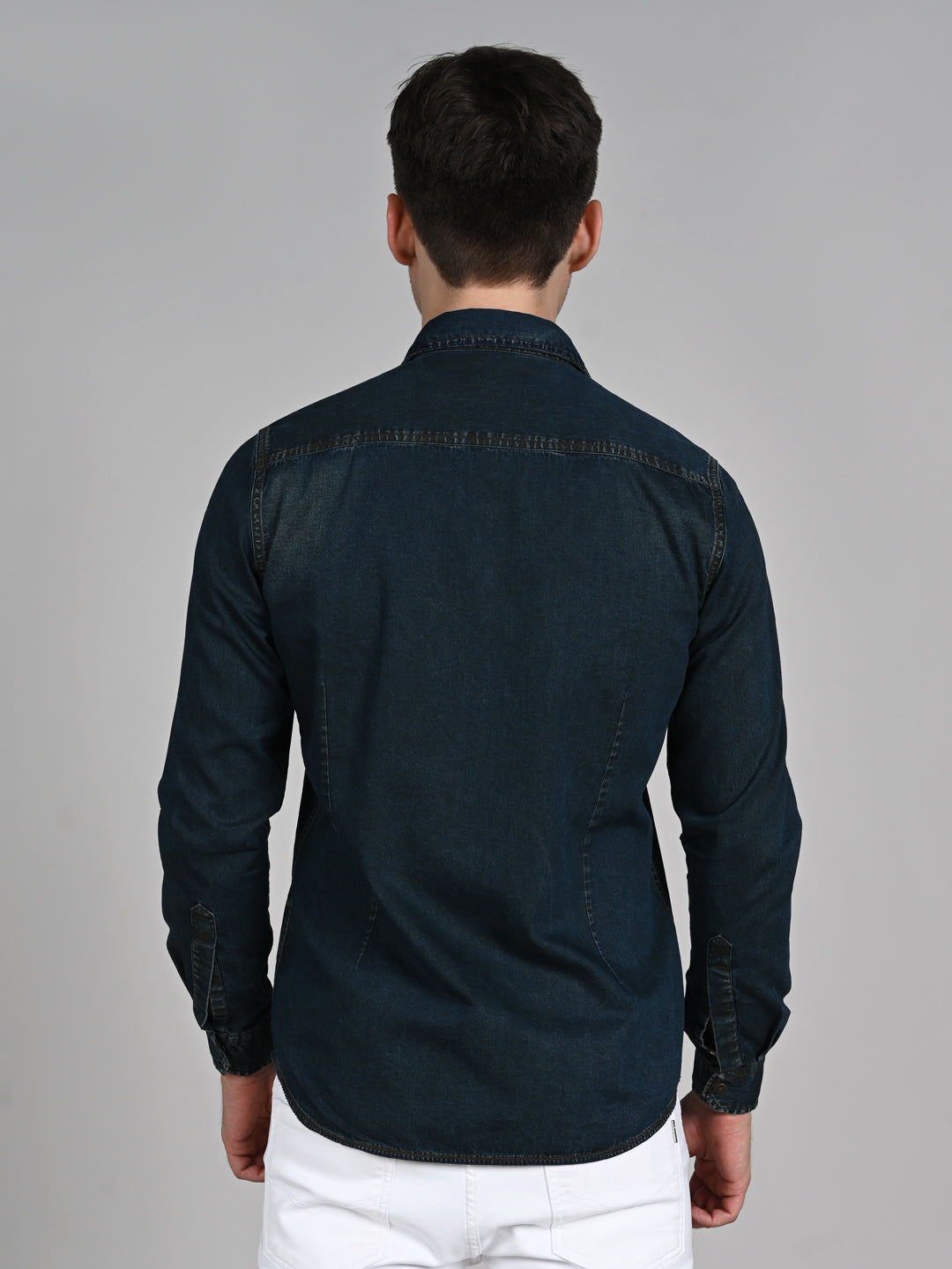 Men's Dark Blue Solid Slim Fit Shirts