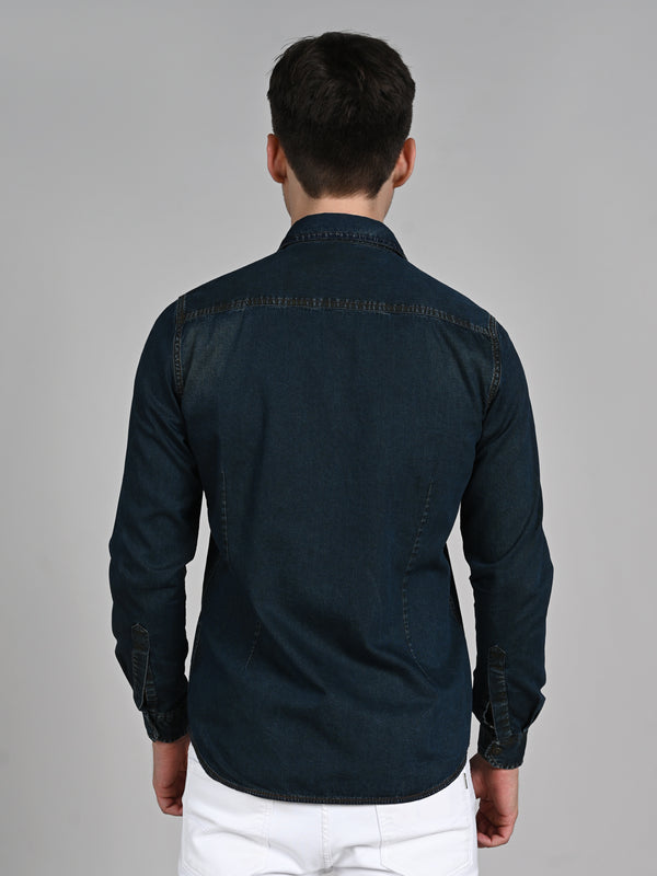 Men's Dark Blue Solid Slim Fit Shirts