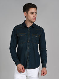 Men's Dark Blue Solid Slim Fit Shirts