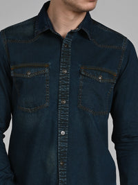 Men's Dark Blue Solid Slim Fit Shirts
