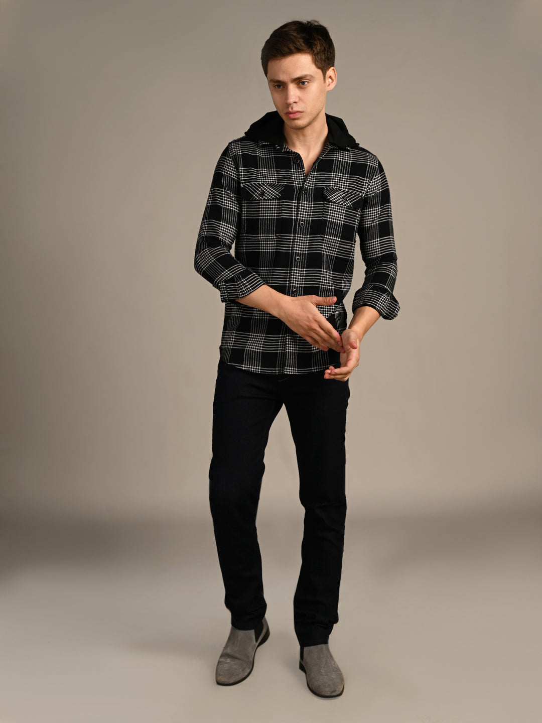 Men's Black Checks Slim Fit Shirts
