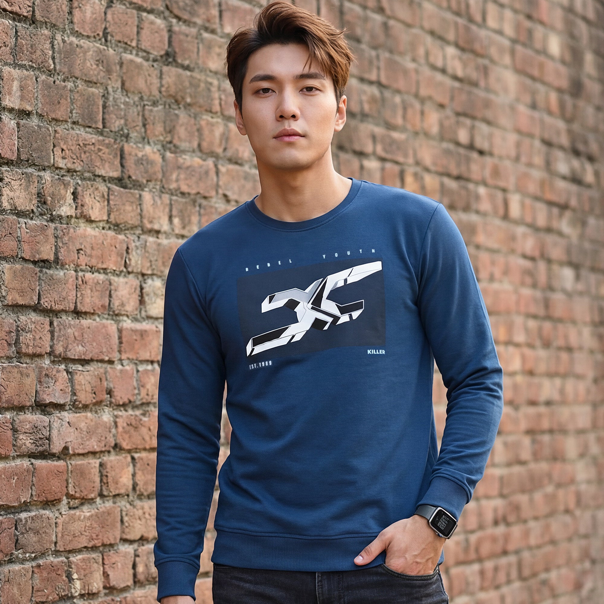 Killer Men Blue Printed Sweat Shirts