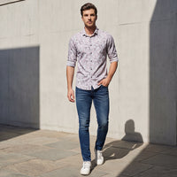 Full sleeves Slim Fit Grey Abstract Geometric Print Shirt