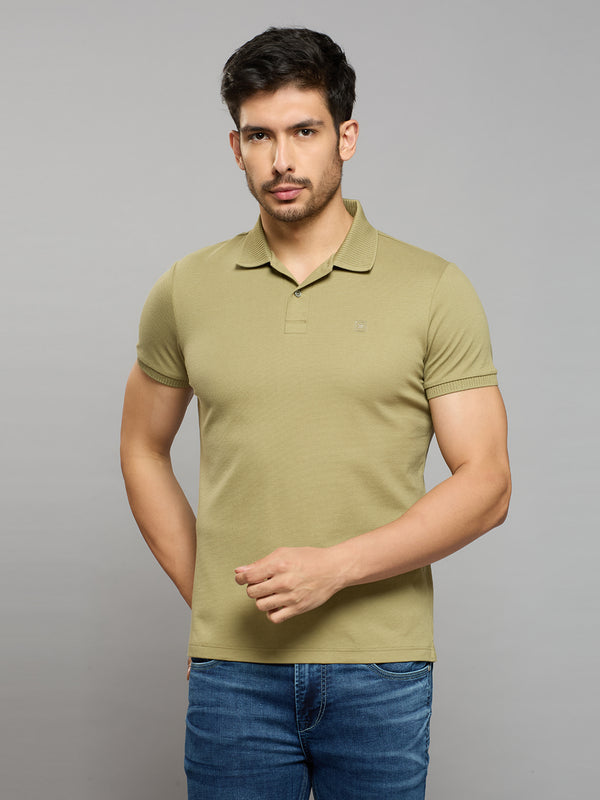 Men's Light Olive Solid Slim Fit T-Shirts
