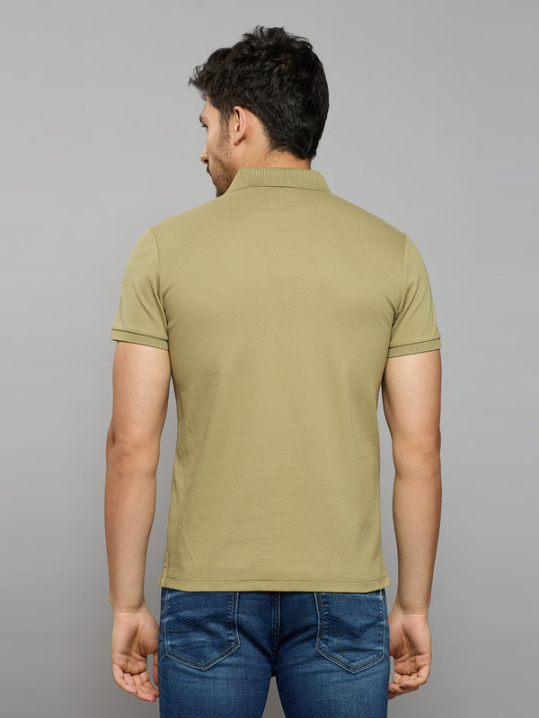 Men's Light Olive Solid Slim Fit T-Shirts
