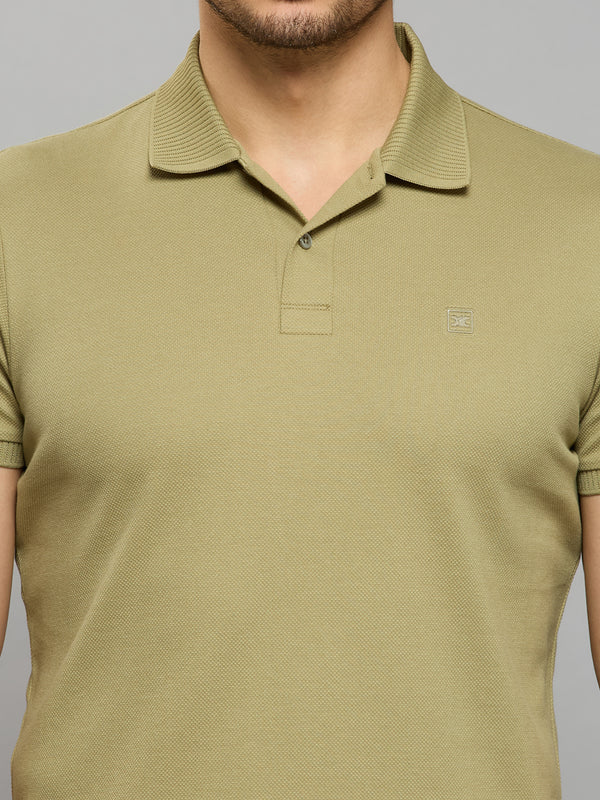 Men's Light Olive Solid Slim Fit T-Shirts