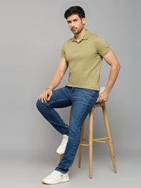 Men's Light Olive Solid Slim Fit T-Shirts