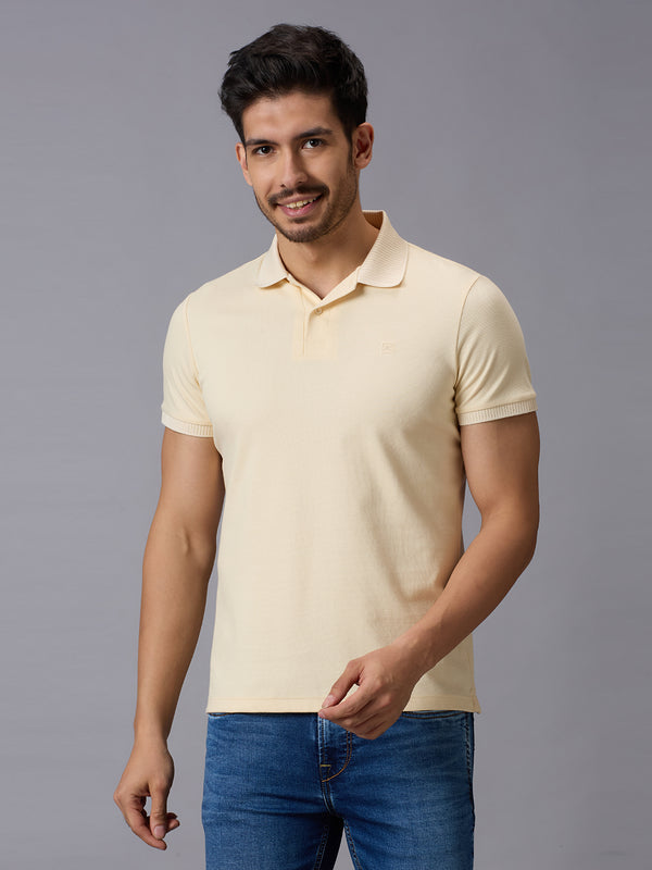 Men's Beige Solid Slim Fit T-Shirts