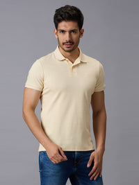 Men's Beige Solid Slim Fit T-Shirts