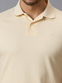 Men's Beige Solid Slim Fit T-Shirts