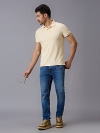 Men's Beige Solid Slim Fit T-Shirts