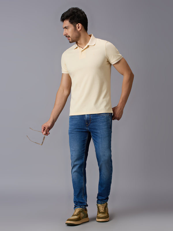 Men's Beige Solid Slim Fit T-Shirts
