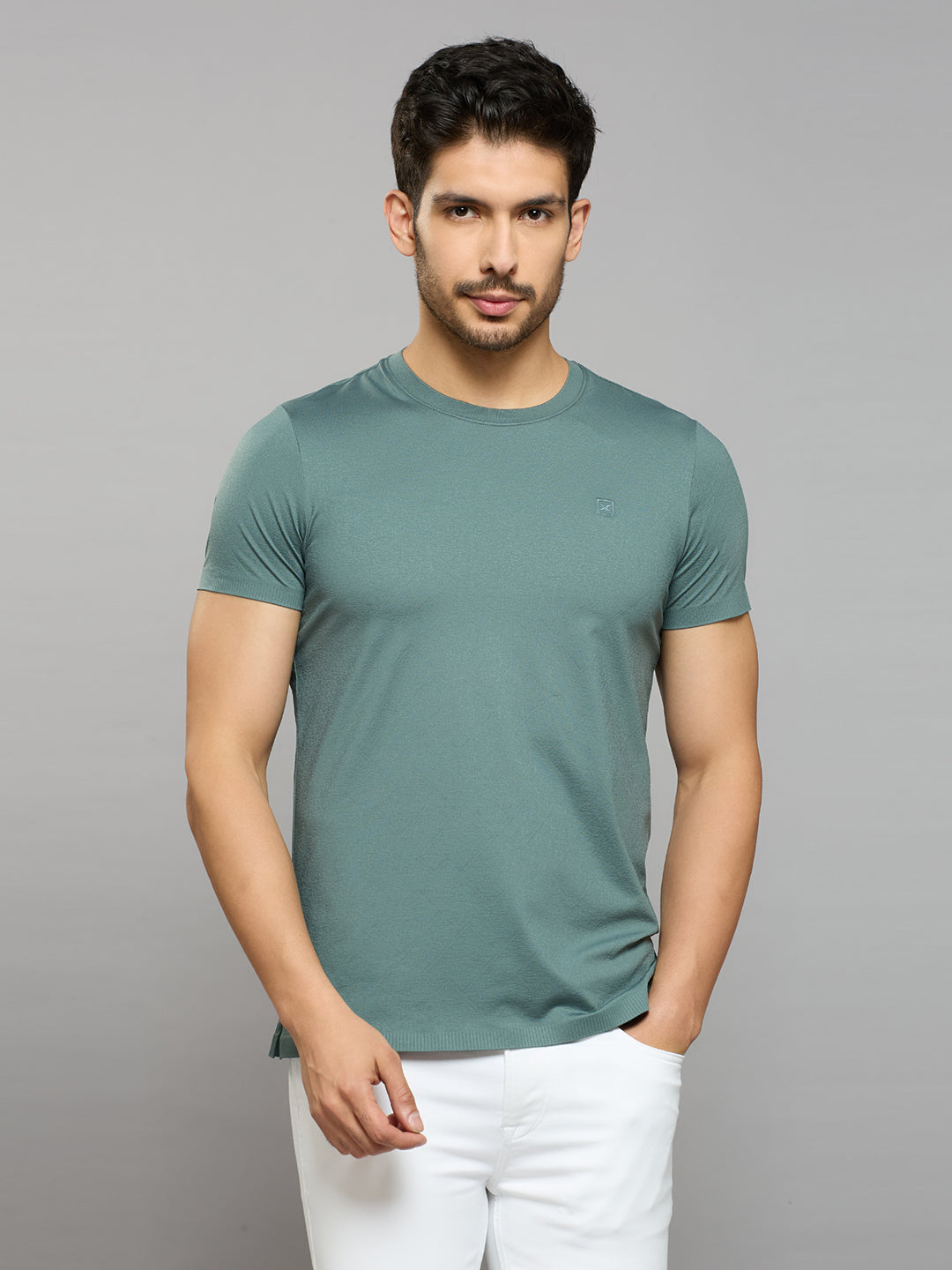 Men's Teal Solid Slim Fit T-Shirts