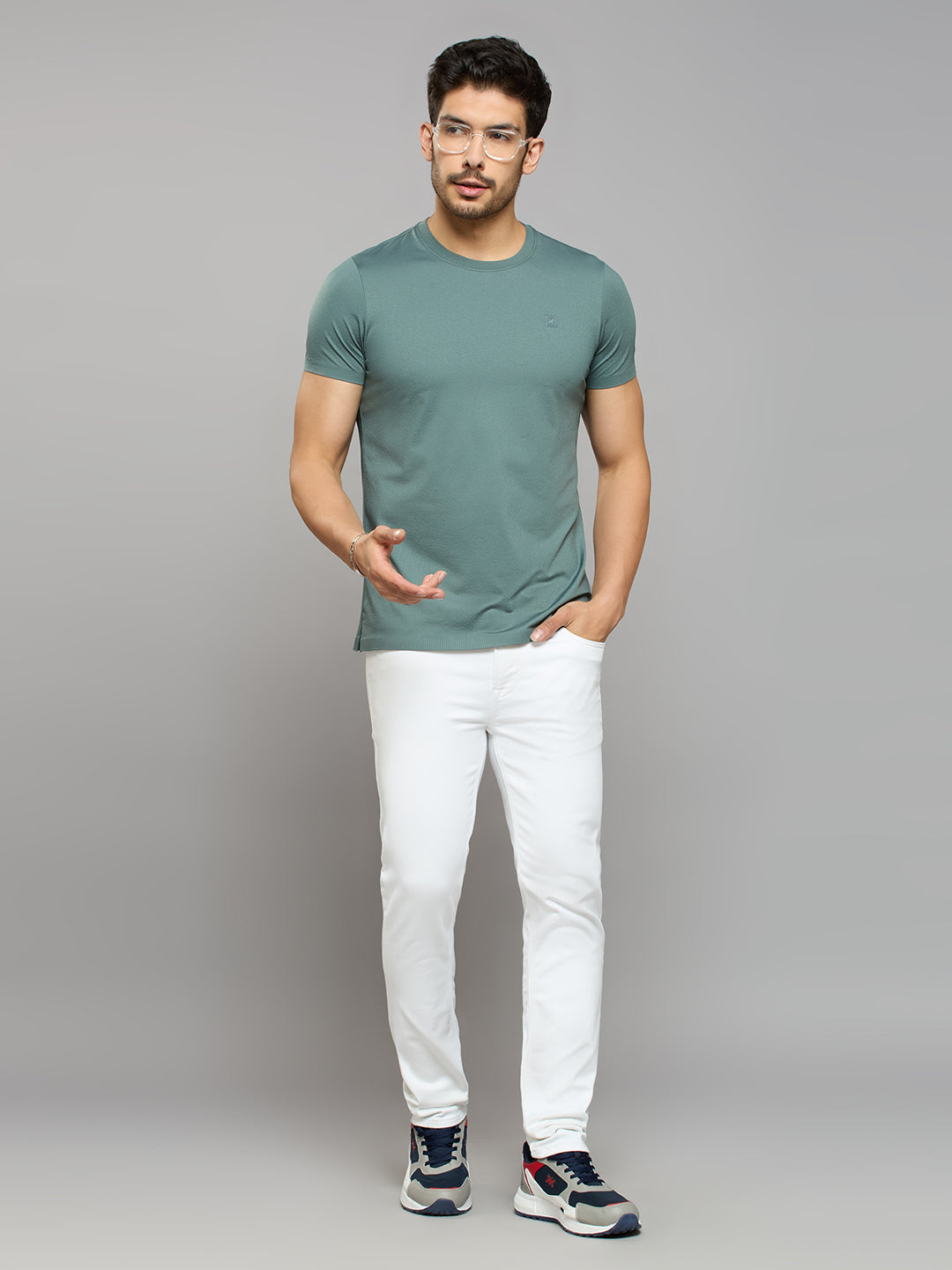 Men's Teal Solid Slim Fit T-Shirts