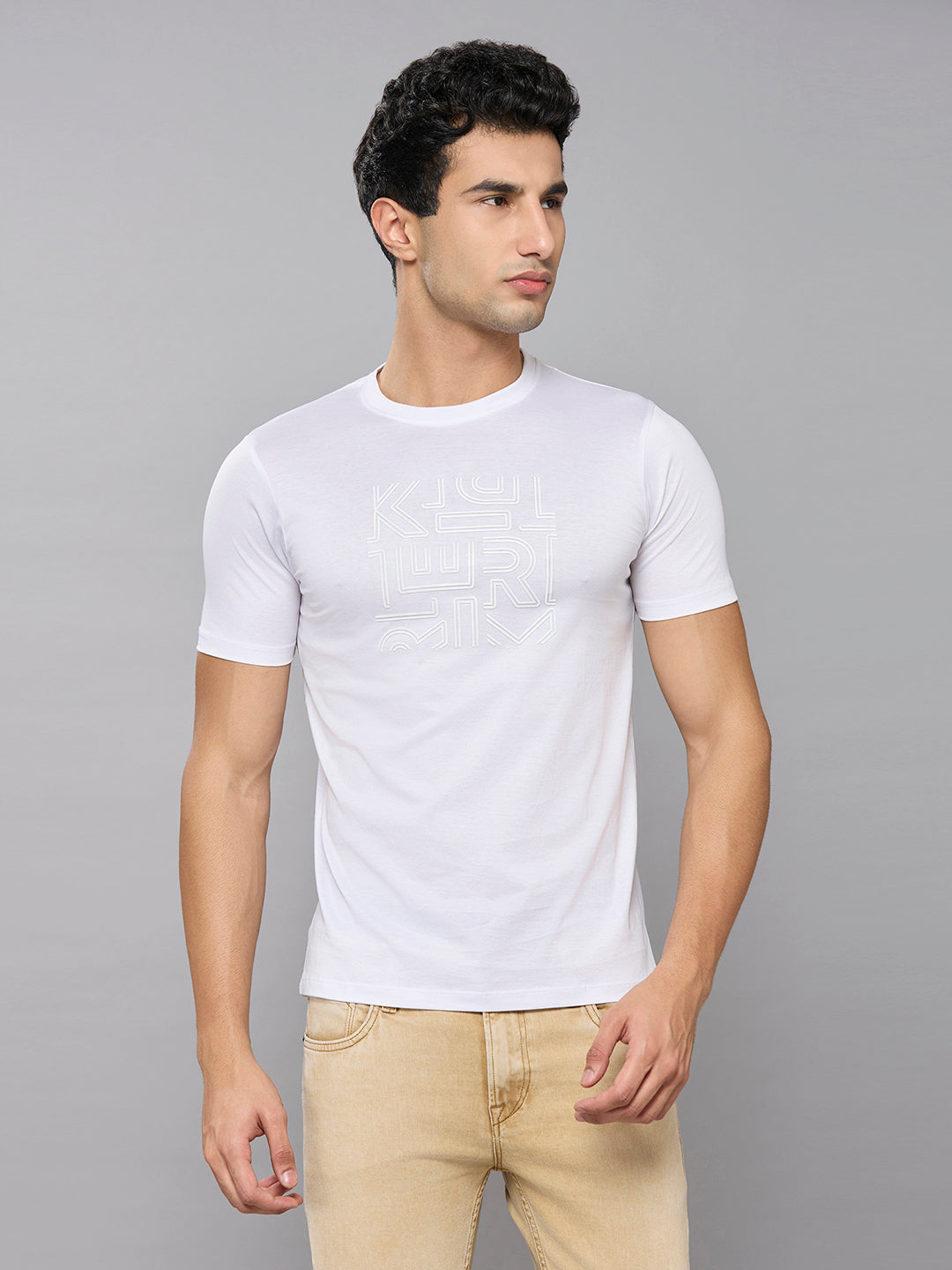 Men's White Solid Slim Fit T-Shirts