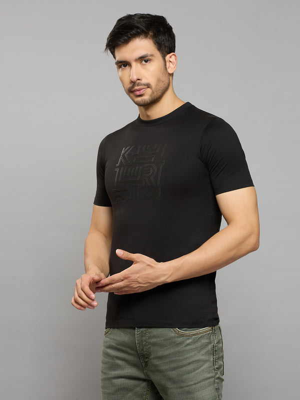 Men's Black Solid Slim Fit T-Shirts