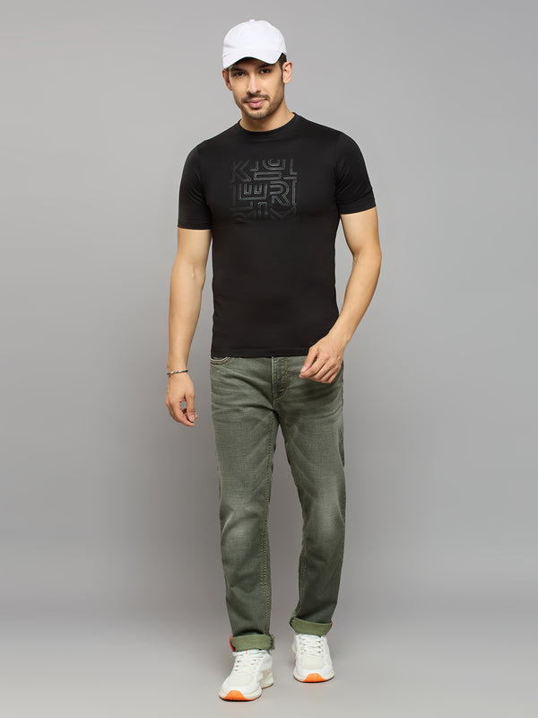 Men's Black Solid Slim Fit T-Shirts
