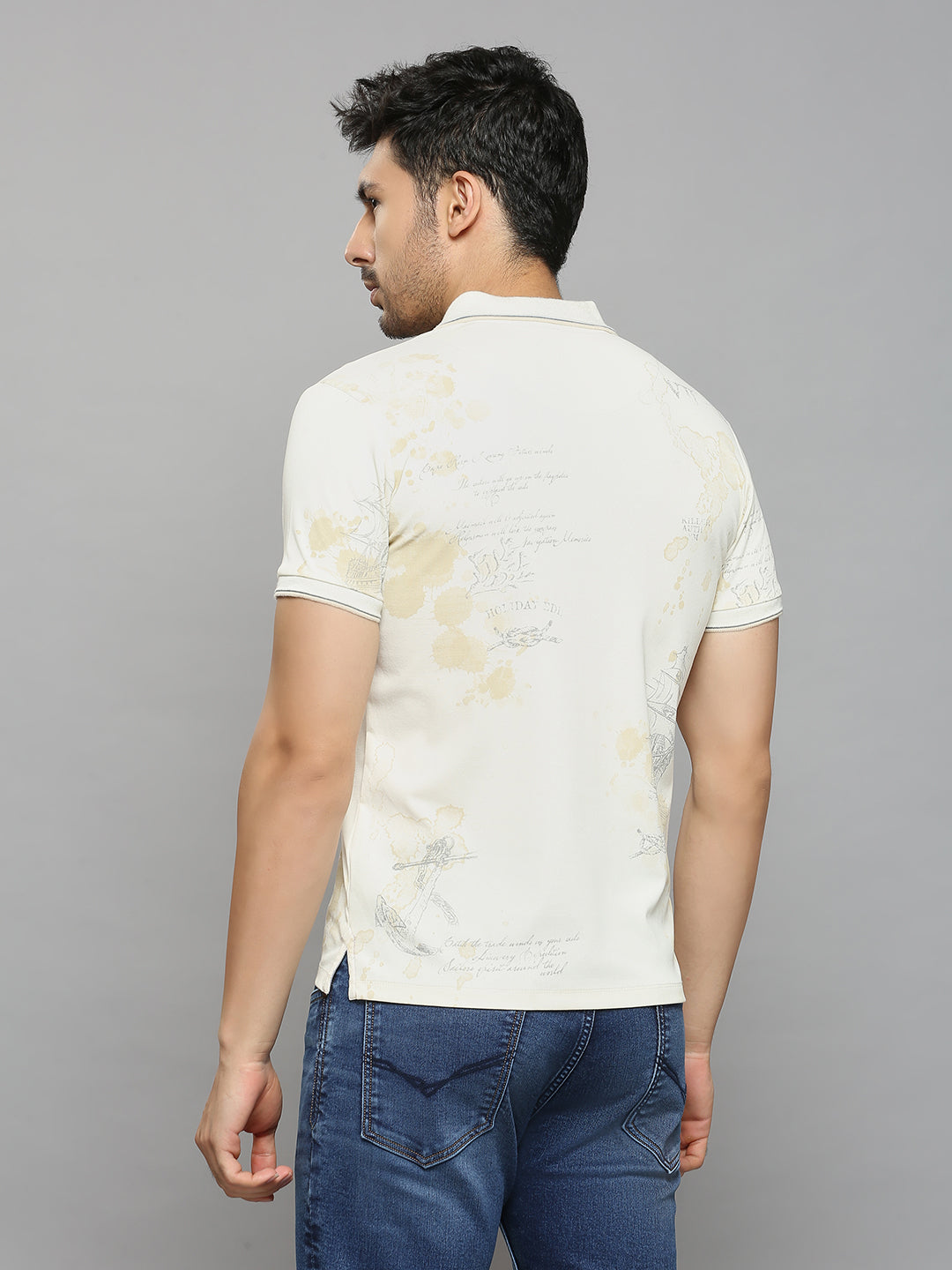 Men's Off White Printed Slim Fit T-Shirts