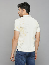 Men's Off White Printed Slim Fit T-Shirts