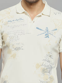 Men's Off White Printed Slim Fit T-Shirts