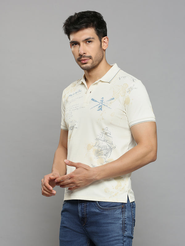 Men's Off White Printed Slim Fit T-Shirts