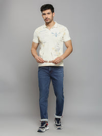 Men's Off White Printed Slim Fit T-Shirts