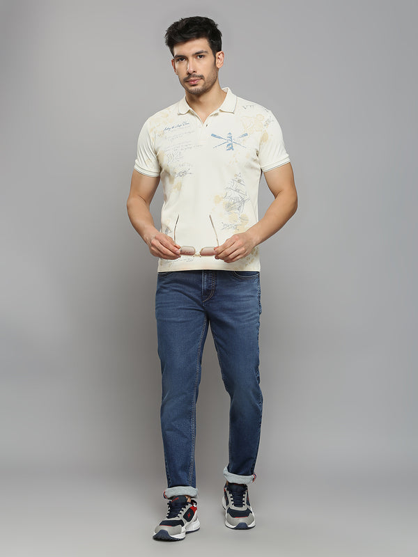 Men's Off White Printed Slim Fit T-Shirts
