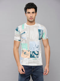 Men's White Printed Slim Fit T-Shirts