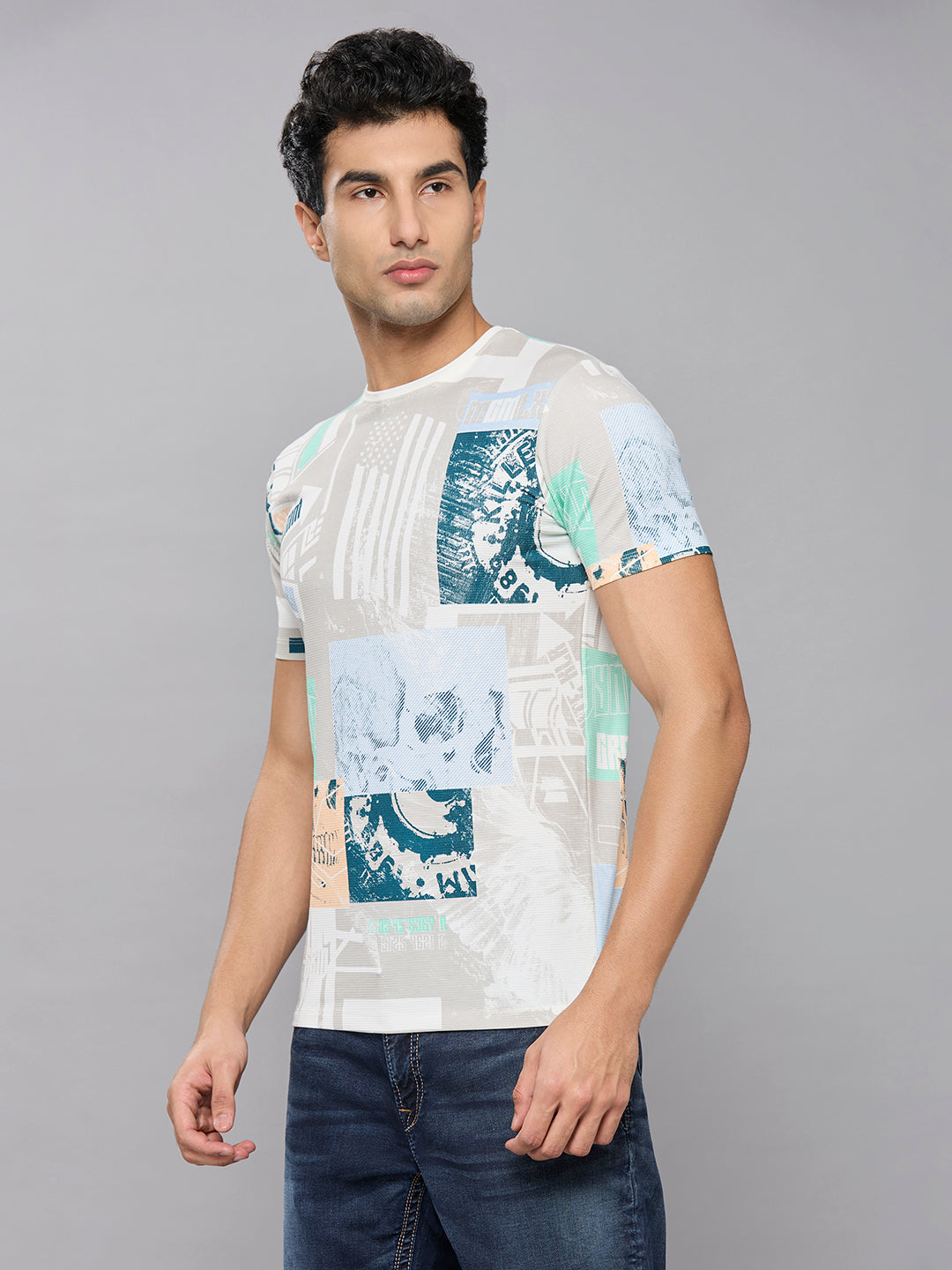 Men's White Printed Slim Fit T-Shirts