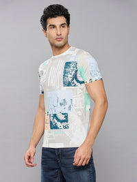 Men's White Printed Slim Fit T-Shirts