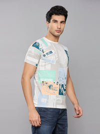 Men's White Printed Slim Fit T-Shirts